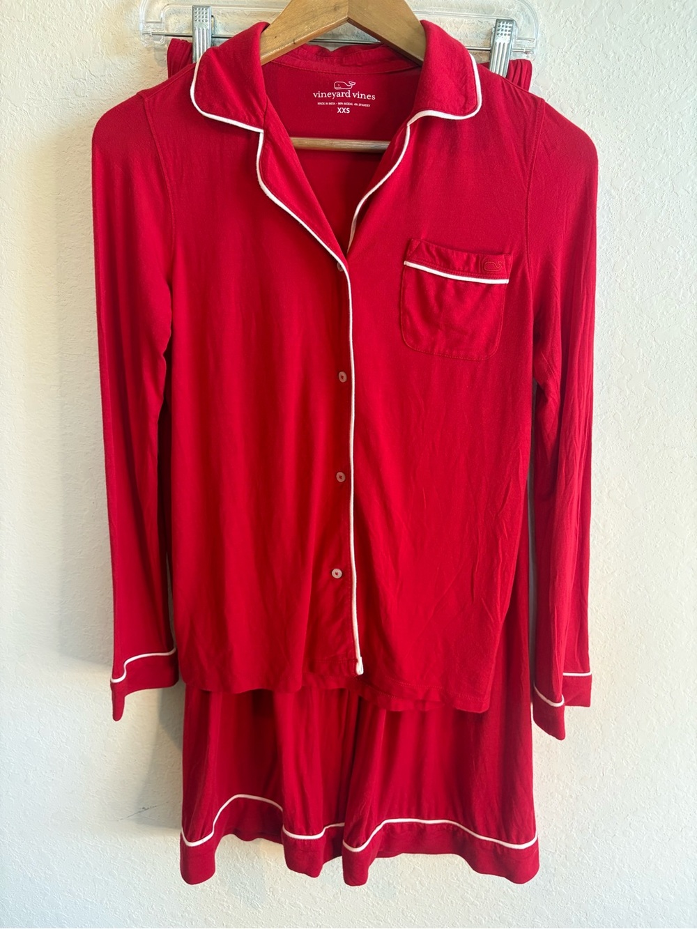 Vineyard Vines Red Long-Sleeve Pajama Set with White Piping XXS